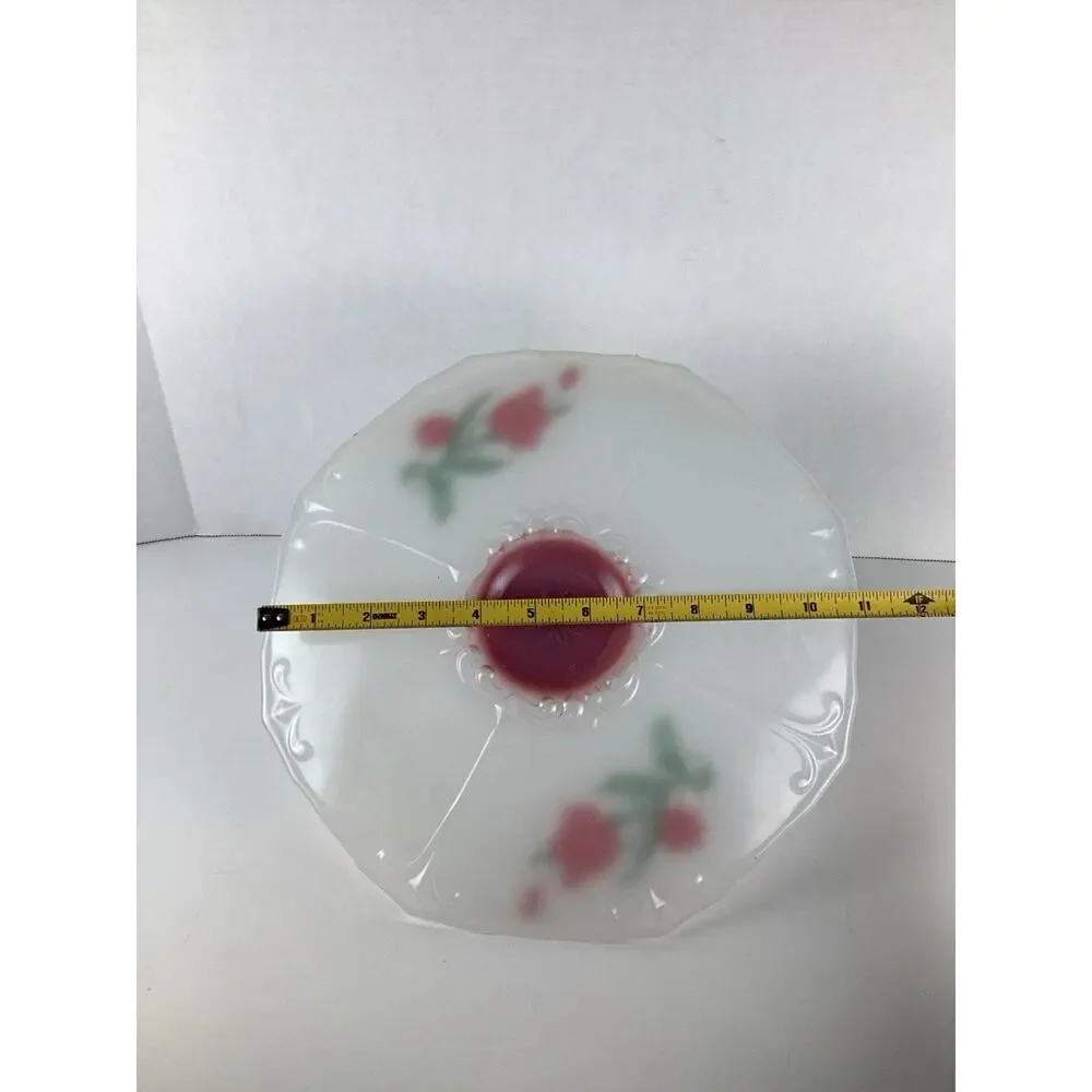 Clear Red Cake Plate Tulip Indiana Glass Painted Tidbit Tray with Key Handle